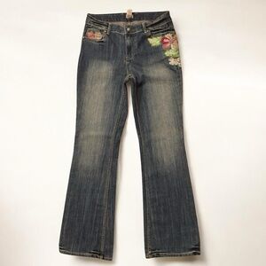 Vintage 1980 CACHE beaded embroidered low  rise wide leg flared denim jeans sz 8